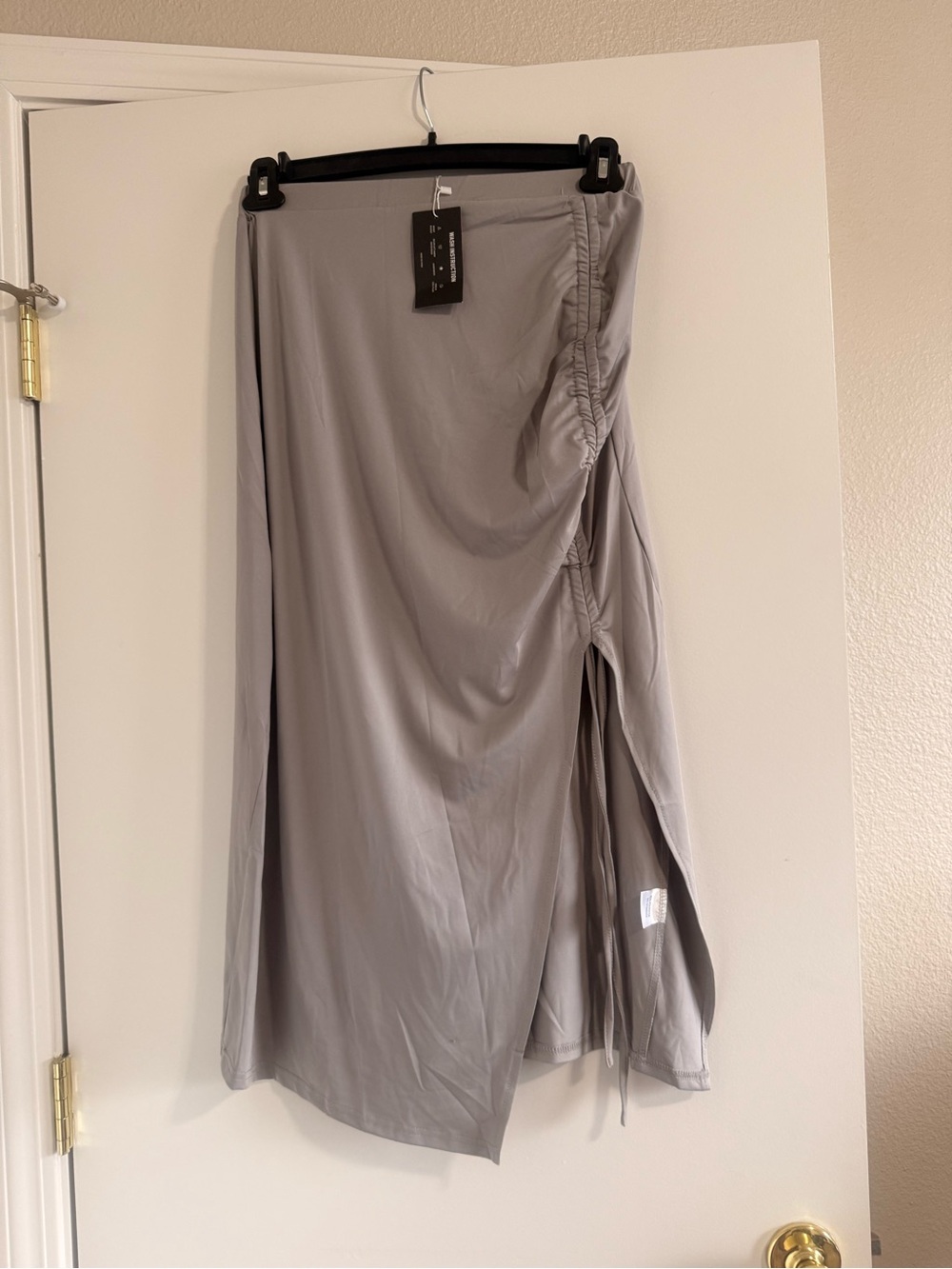 Grey wrap skirt with adjustable slit